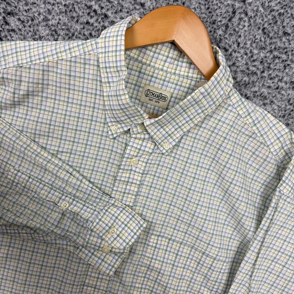 Gitman Bros Shirt Mens 2XL White Check Button Down Long Sleeve Made USA Casual